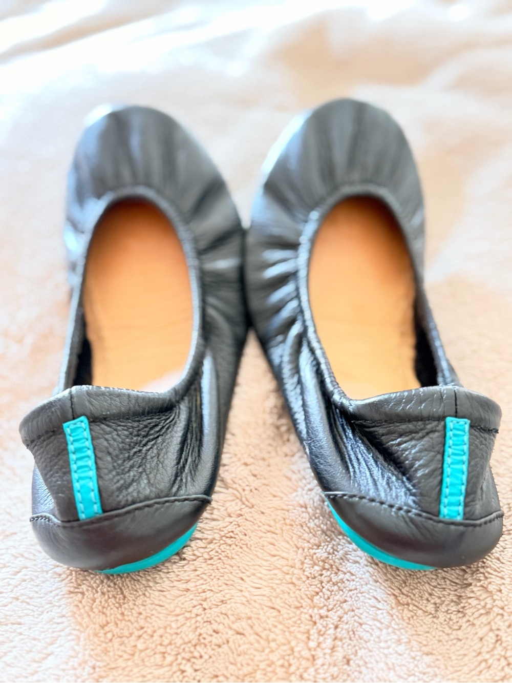 Tieks Black Leather Ballet Flats with Teal Accents
